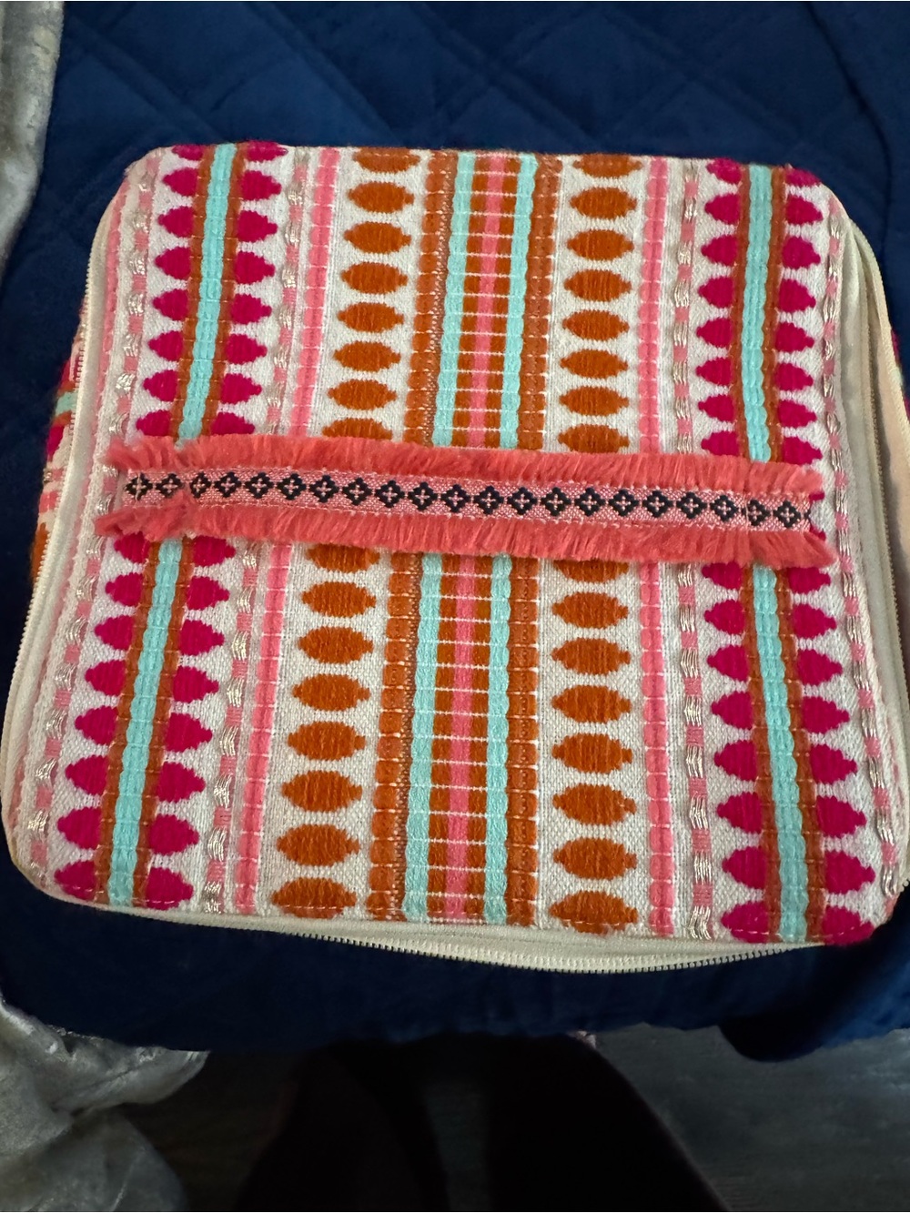 Boho Embroidered Pink & Orange Cosmetic Case Set